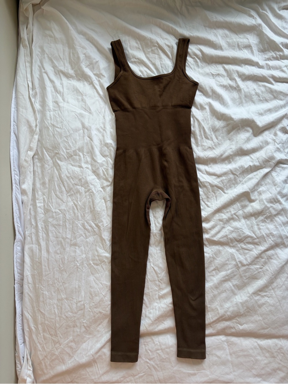 Ribbed Brown Sleeveless Jumpsuit